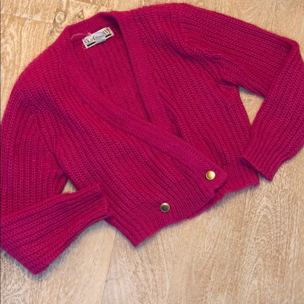 Vintage cropped sweater pink gold button small